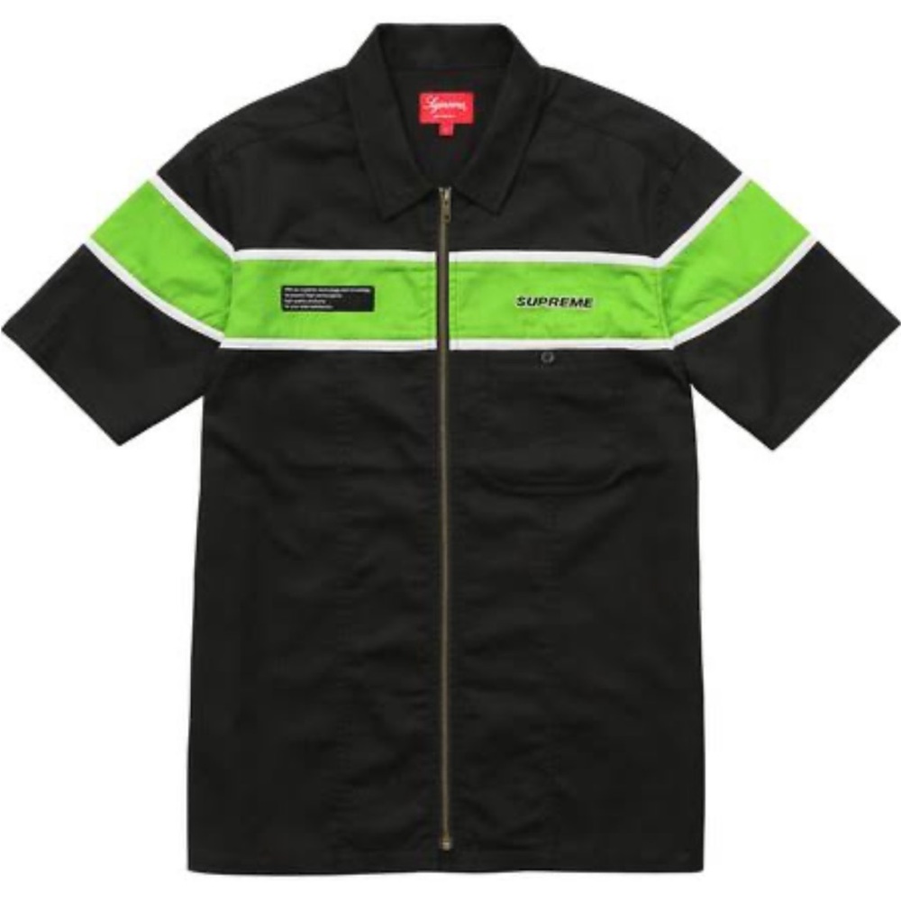 Supreme S/S ZIP UP WORK SHIRT LRG NWT never worn! BLK/LIME GREEN